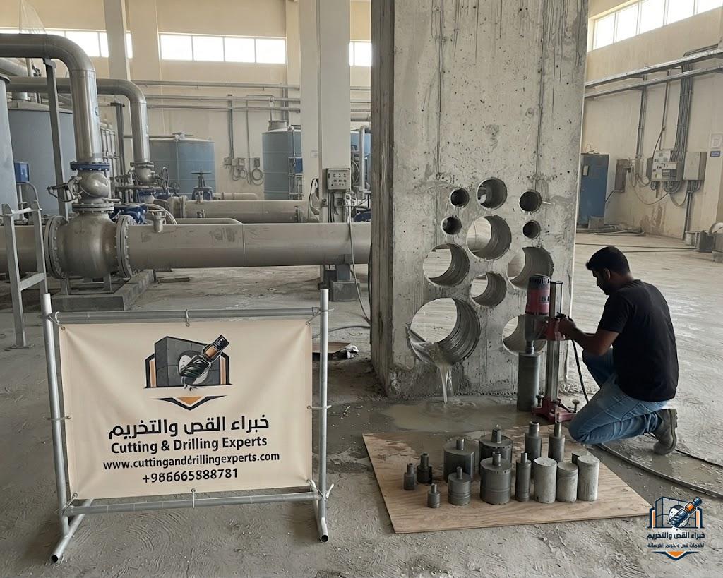 استخدام جهاز Diamond Core Drill في فتح الكور وتخريم الخرسانة بجدة
